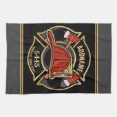 消防士ADD NAME消防局部バッジ キッチンタオル (横)