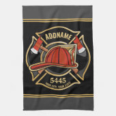 消防士ADD NAME消防局部バッジ キッチンタオル (縦)