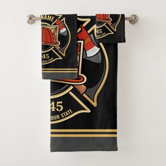 消防士ADD NAME消防局部バッジ バスタオルセット (インサイチュ)