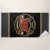 消防士ADD NAME消防局部バッジ ビーチタオル (正面)