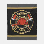 消防士ADD NAME消防局部バッジ フリースブランケット (正面)