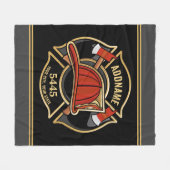 消防士ADD NAME消防局部バッジ フリースブランケット (正面(横))