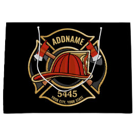 消防士ADD NAME消防局部バッジ ラージペーパーバッグ