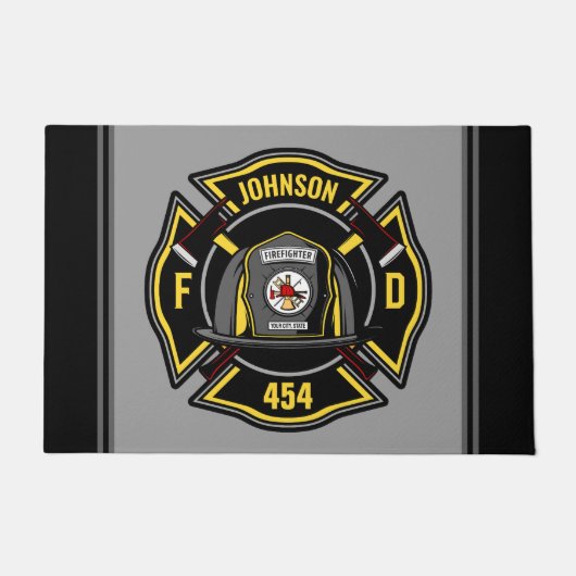 消防士ADD NAME消防部救助チーム ドアマット (正面)