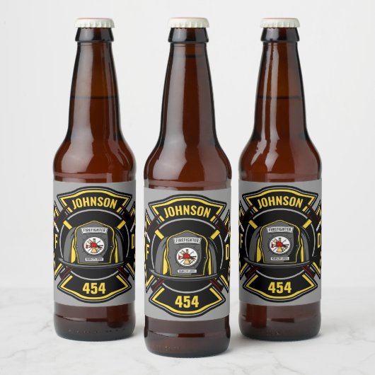 消防士ADD NAME消防部救助チーム ビールラベル (ボトル)