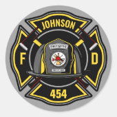 消防士ADD NAME消防部救助チーム ラウンドシール (正面)