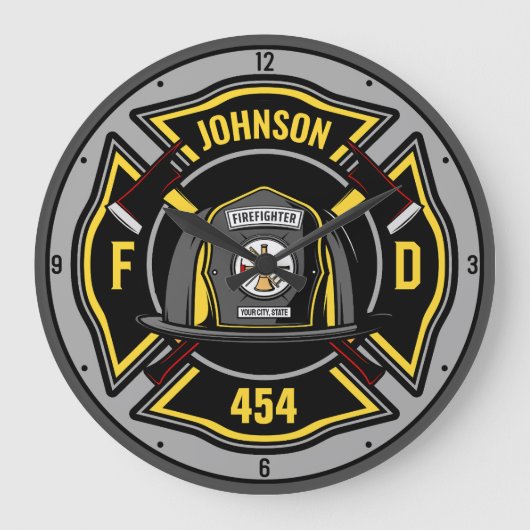 消防士ADD NAME消防部救助チーム ラージ壁時計 (正面)