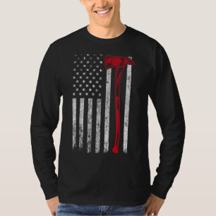 消防士Axアメリカ国旗の薄い赤いライン消防士パット Tシャツ