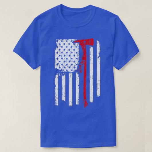 消防士Ax付き消防士レッドラインアメリカ国旗 Tシャツ (デザイン正面)