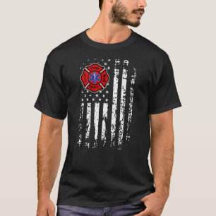 消防士EMT消防士EMS USA国旗バックプリン Tシャツ