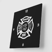消防士EMT スクエア壁時計 (傾斜)