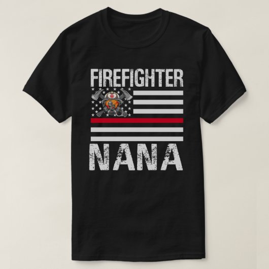 消防士NANAは薄い赤線の米国旗を支持 Tシャツ (デザイン正面)