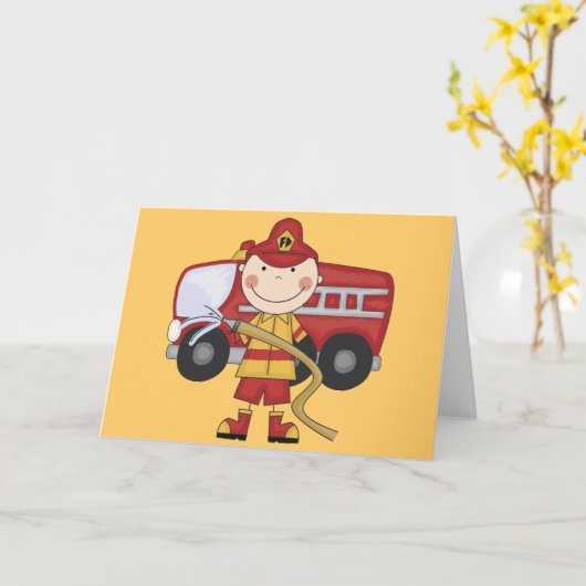 消防士Tシャツとギフト(男性) カード (黄色い花)