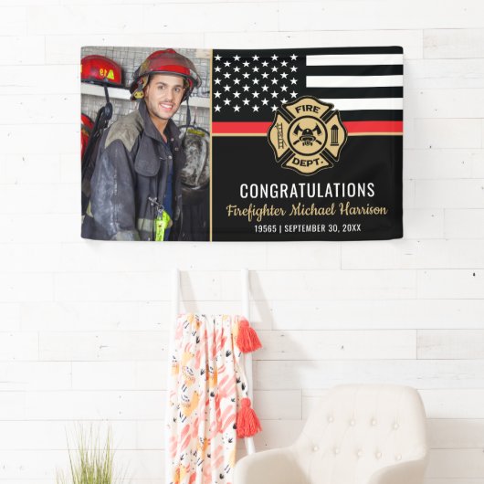 消防学校の卒業式消防士写真 横断幕 (インサイチュ)