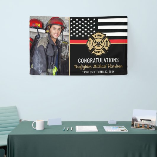 消防学校の卒業式消防士写真 横断幕 (トレードショー)