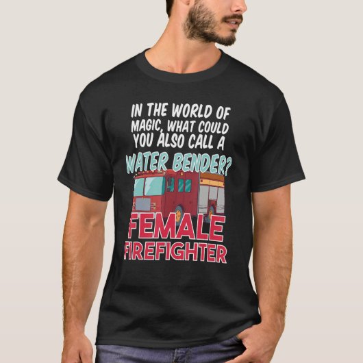 消防室作業消防車の女性暖炉 Tシャツ (正面)