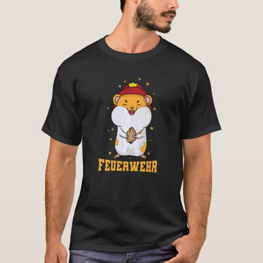消防帽つき消防署ハムスター Tシャツ (正面)