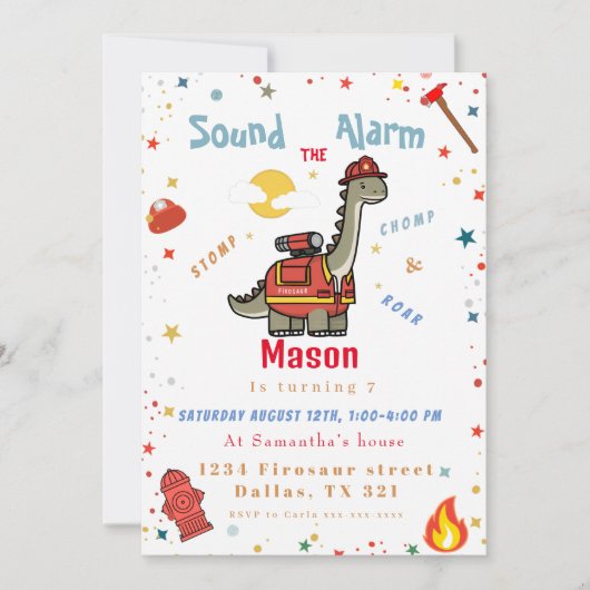 消防恐竜の誕生日 招待状 (正面)