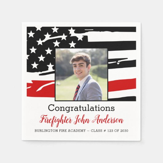 消防戦闘写真薄い赤線の卒業 スタンダードカクテルナプキン (正面)