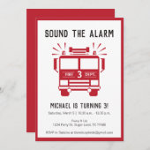 消防機関又は消防車の誕生日パーティー招待状 招待状 (正面/裏面)