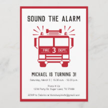 消防機関又は消防車の誕生日パーティー招待状