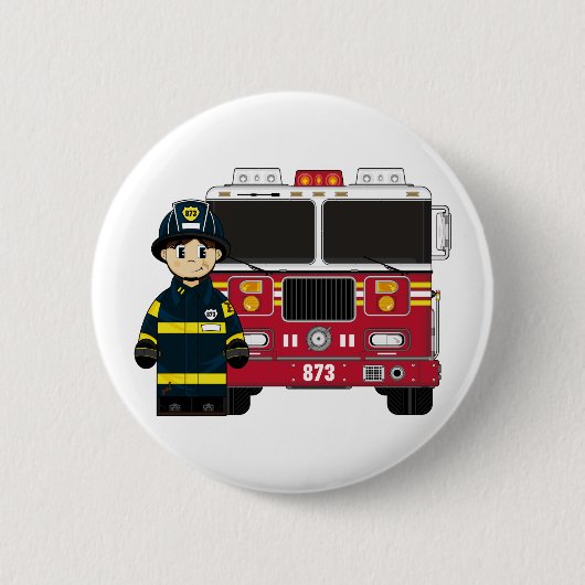 消防機関標識付き消防士 缶バッジ (正面)