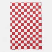 消防機関赤と白市松模様にヴィンテージ キッチンタオル (縦)