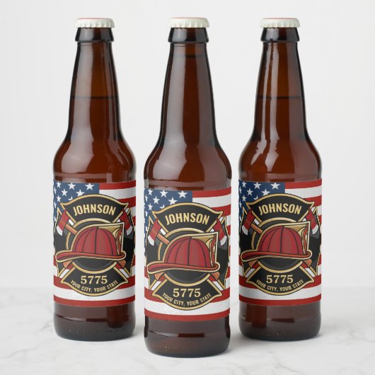 消防消防消防救助部アメリカ国旗カスタム ビールラベル (ボトル)