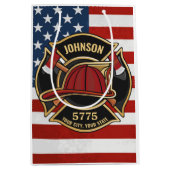 消防消防消防救助部アメリカ国旗カスタム ミディアムペーパーバッグ (正面)