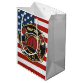 消防消防消防救助部アメリカ国旗カスタム ミディアムペーパーバッグ (裏面アングル)
