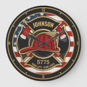 消防消防消防救助部アメリカ国旗カスタム ラージ壁時計 (正面)