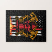 消防消防署ファイアバッジと旗 ジグソーパズル (横)