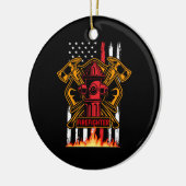 消防消防署ファイアバッジと旗 セラミックオーナメント (左)