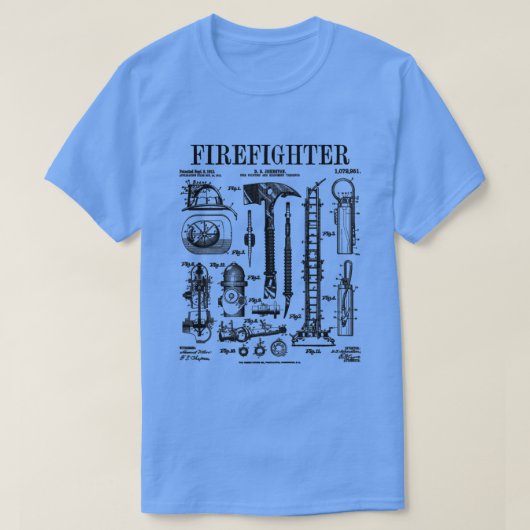 消防消防署消防士ヴィンテージ特許 Tシャツ (デザイン正面)