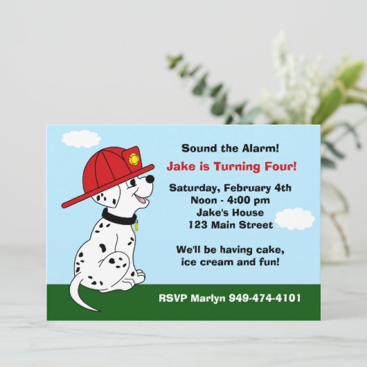 消防犬の誕生日パーティーの招待状 招待状 (スタンド正面)