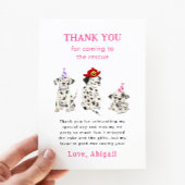 消防犬ダルメシアンのピンクの誕生日パーティー サンキューカード