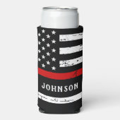 消防用旗パーソナライズされた細い赤線 スリム缶クーラー (Seltzer正面)