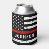 消防用旗パーソナライズされた細い赤線 缶クーラー (缶正面)