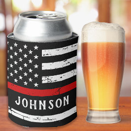 消防用旗パーソナライズされた細い赤線 缶クーラー