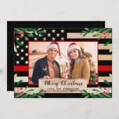 消防用薄型レッドラインアメリカ国旗のクリスマス シーズンカード (正面/裏面)