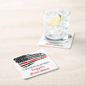 消防用薄型レッドライン国旗おめでとうございます スクエアペーパーコースター (インサイチュ)