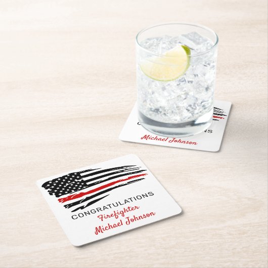 消防用薄型レッドライン国旗おめでとうございます スクエアペーパーコースター (インサイチュ)