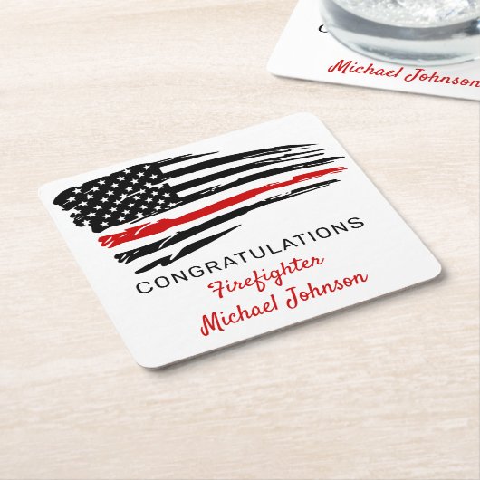 消防用薄型レッドライン国旗おめでとうございます スクエアペーパーコースター (アングル)