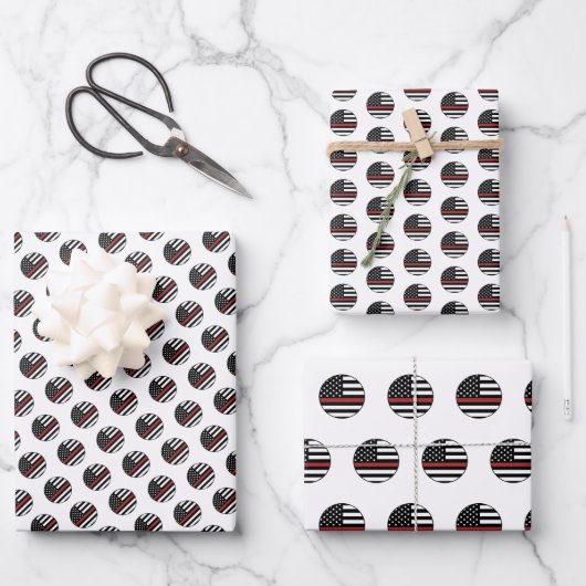 消防用薄型レッドライン火災救助アメリカ国旗 ラッピングペーパーシート (正面)