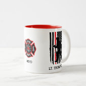 消防用赤い線の旗のエンブレムパーソナライズされた ツートーンマグカップ (正面右)