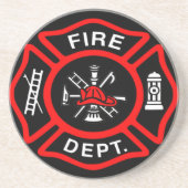 消防省ロゴ黒と赤のバッジコースター コースター (正面)