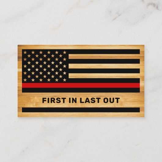 消防素朴戦闘薄い赤線アメリカ国旗の木材 名刺 (裏面)