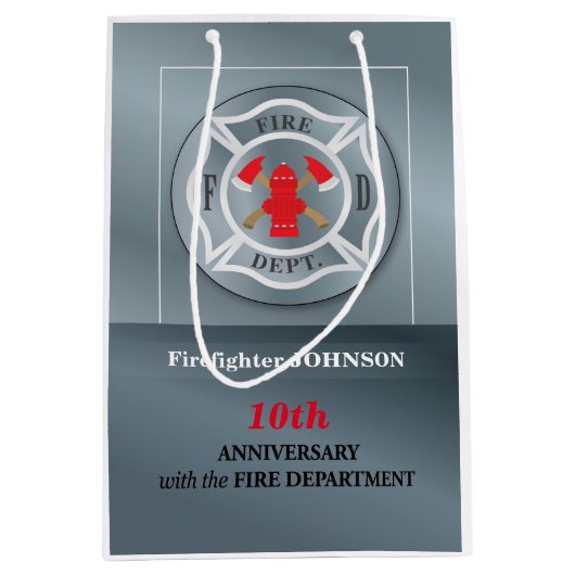 消防署によるカスタマイズ可能な記念日 ミディアムペーパーバッグ (正面)