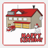 消防署のトラックとダルマチアンドッグ誕生日 スクエアシール (正面)