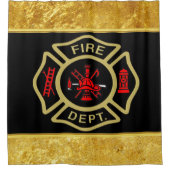 消防署のロゴの金ゴールドおよび背部バッジの金ゴールド シャワーカーテン (正面)